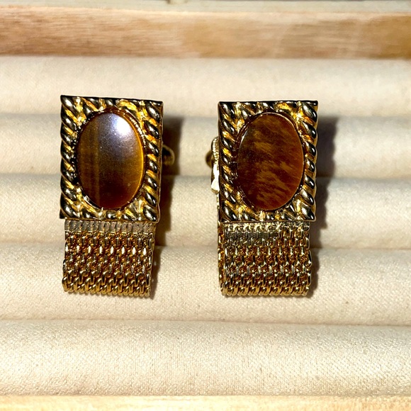 Source Unknown Other - Vintage Genuine Tigers Eye Gemstone Cuff Links.